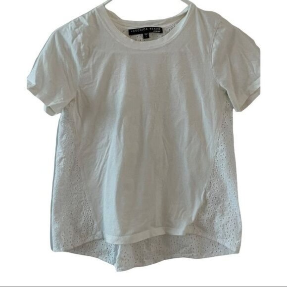 VERONICA BEARD Womens White Mauna Eyelet Short Sleeve Crew Neck Tee SMALL - Picture 3 of 11